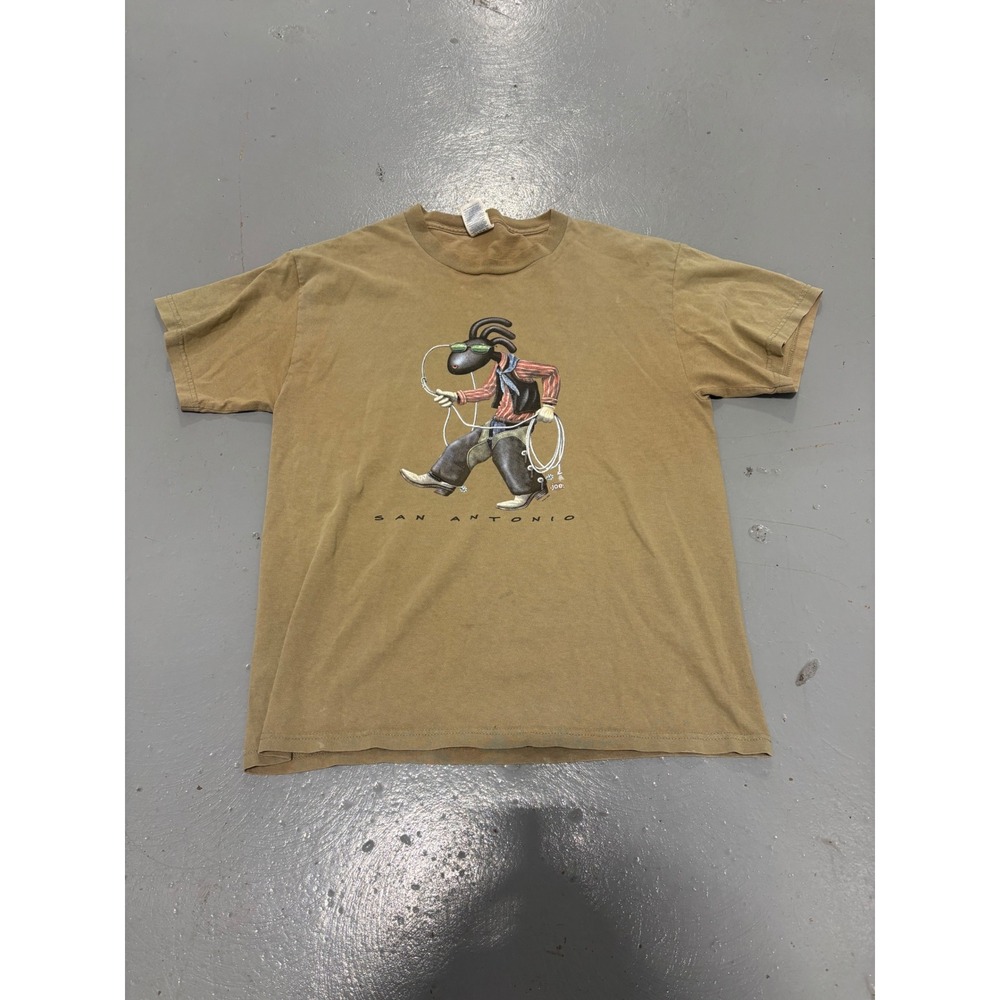 Vintage Texas Joe San Antonio Cowboy Graphic T-Shirt Tan Mens Medium